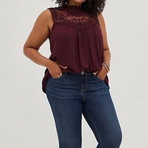 Torrid | Crochet Tank - Crinkle Gauze Wine | 4X